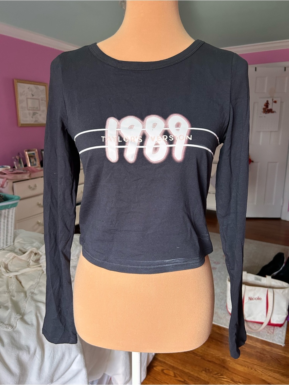 Taylor Swift Black Long Sleeve '1989' Crop Top